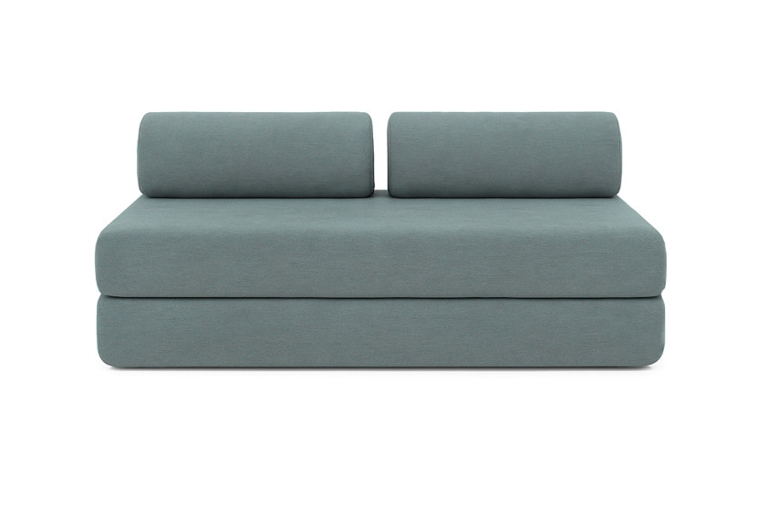 Canapé d'angle 4 places - 2 modules convertibles : Canapé 3 places + Pouf - Tissu lisse Vert