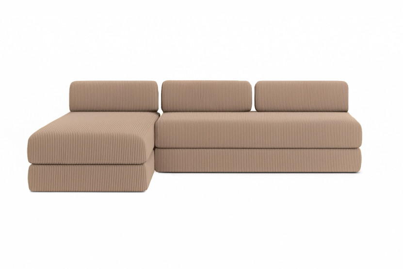 Canapé d'angle 6 places - 2 modules convertibles : Canapé 3 places + Méridienne - Velours côtelé Taupe