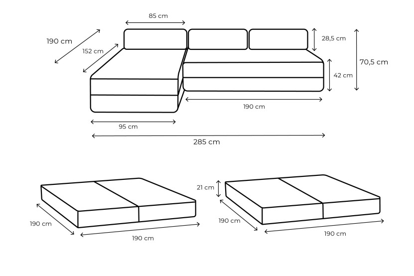 Canapé d'angle 6 places - 2 modules convertibles : Canapé 3 places + Méridienne - Velours côtelé XL Bleu