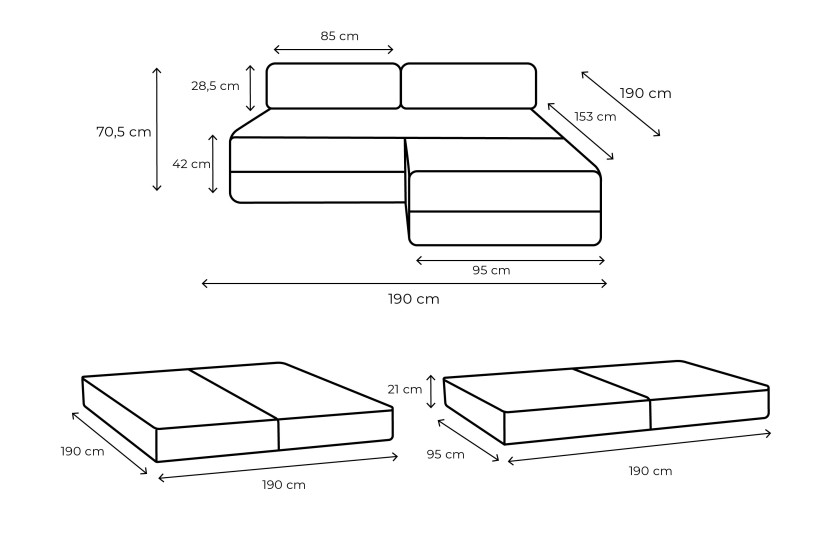 Canapé d'angle 4 places - 2 modules convertibles : Canapé 3 places + Pouf - Velours côtelé XL Terracotta