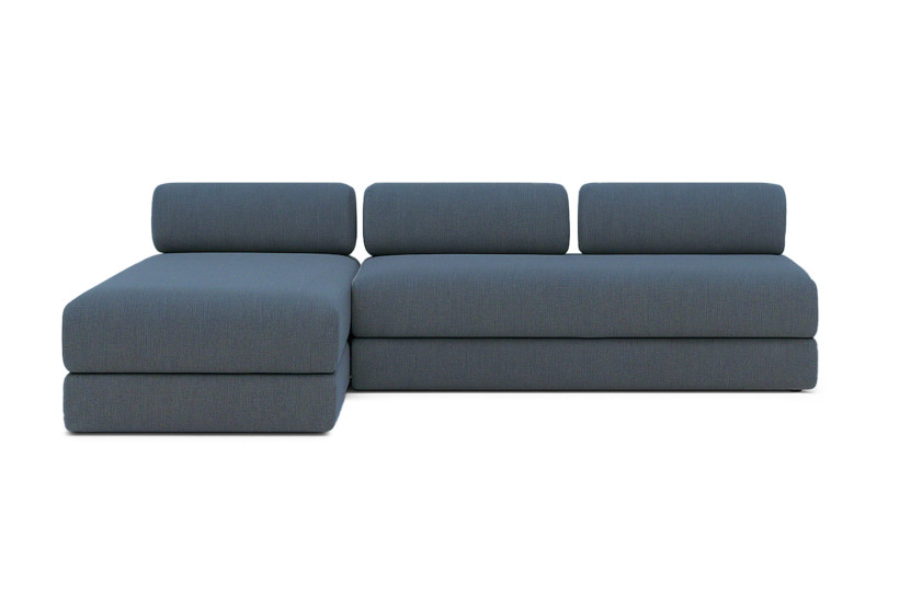 Canapé d'angle 6 places - 2 modules convertibles : Canapé 3 places + Méridienne - Tissu lisse Bleu