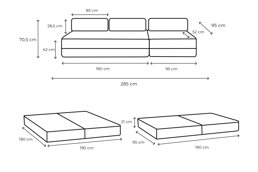 Canapé 4 places - 2 modules convertibles : Canapé 3 places + Fauteuil - Tissu lisse Rose