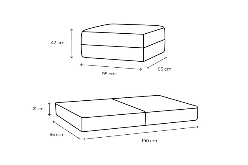 Pouf convertible et modulable - Tissu lisse Terracotta