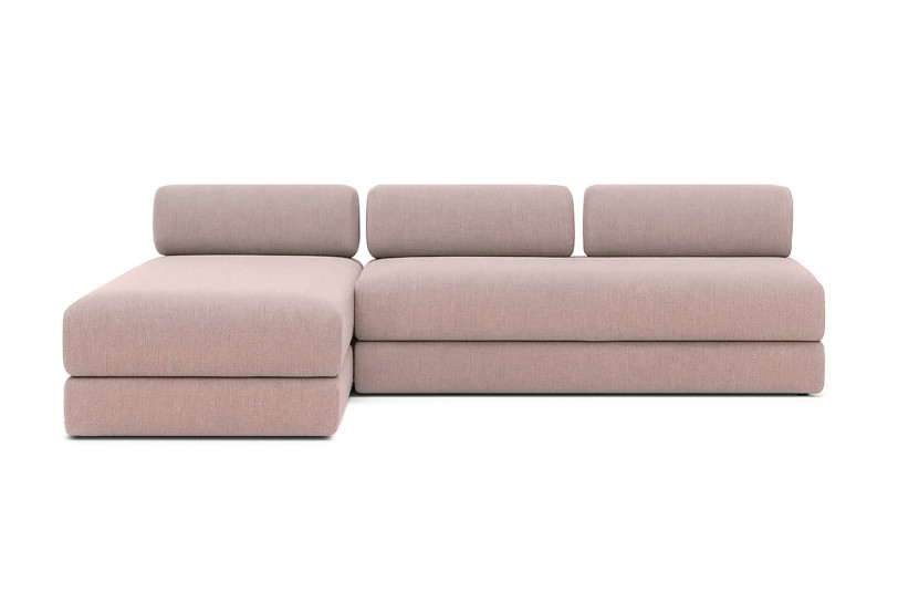 Canapé d'angle 6 places - 2 modules convertibles : Canapé 3 places + Méridienne - Tissu lisse Rose