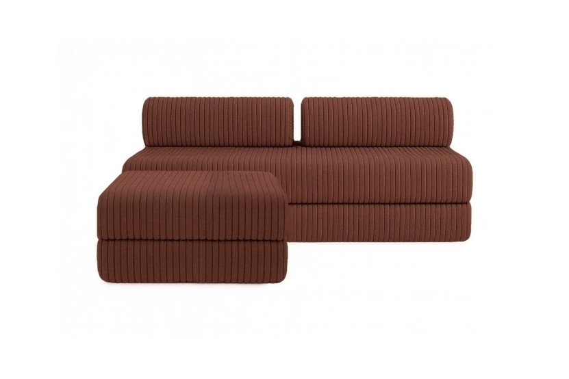 Canapé d'angle 4 places - 2 modules convertibles : Canapé 3 places + Pouf - Velours côtelé XL Terracotta