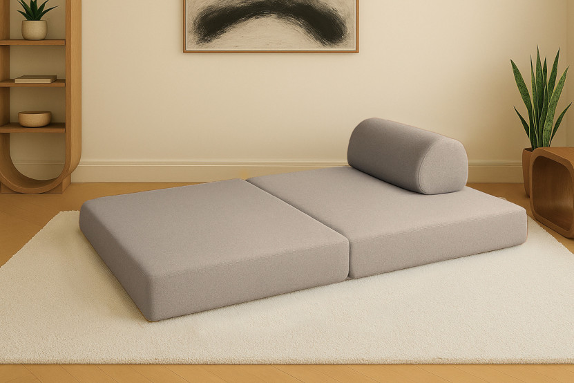 Canapé 2 places convertible et modulable - Tissu lisse Taupe