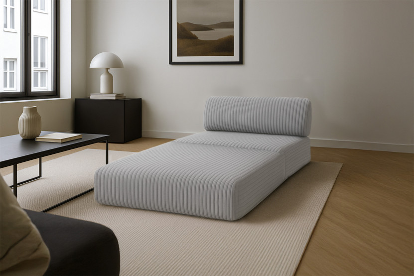 Fauteuil convertible et modulable - Velours côtelé XL Gris clair