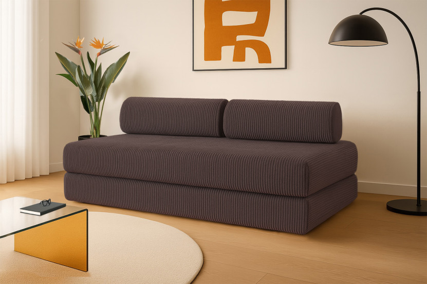 Canapé 3 places convertible et modulable - Velours côtelé Marron