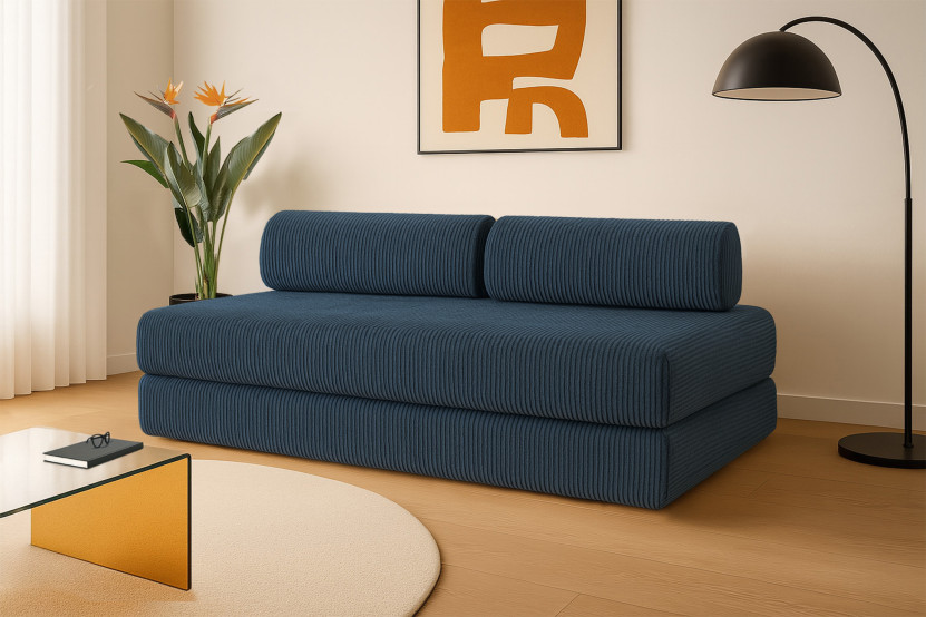 Canapé 3 places convertible et modulable - Velours côtelé Bleu