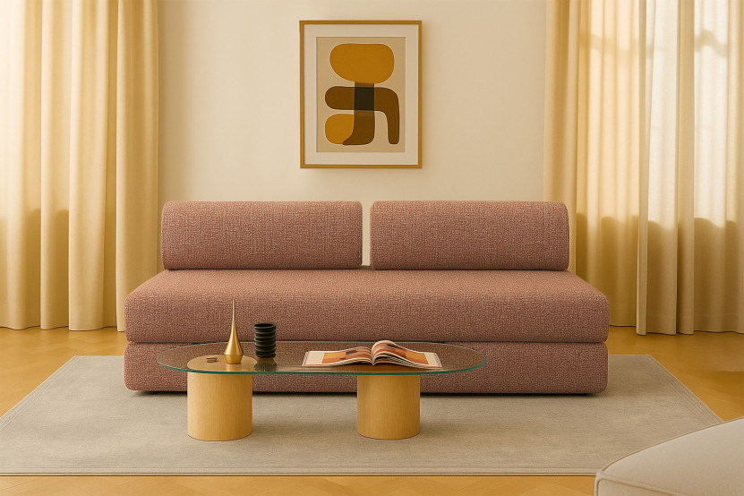 Canapé 3 places convertible et modulable - Tissu tweed Rouge