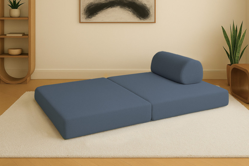 Canapé 2 places convertible et modulable - Tissu lisse Bleu