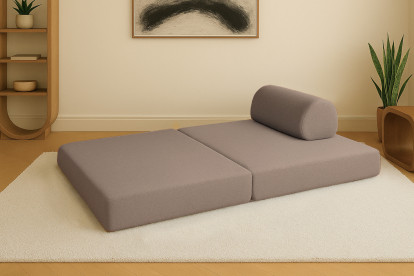 Canapé 2 places convertible et modulable - Tissu lisse Marron