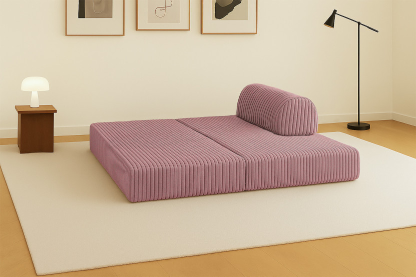 Canapé 2 places convertible et modulable - Velours côtelé XL Rose