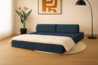 Canapé 3 places convertible et modulable - Velours côtelé Bleu