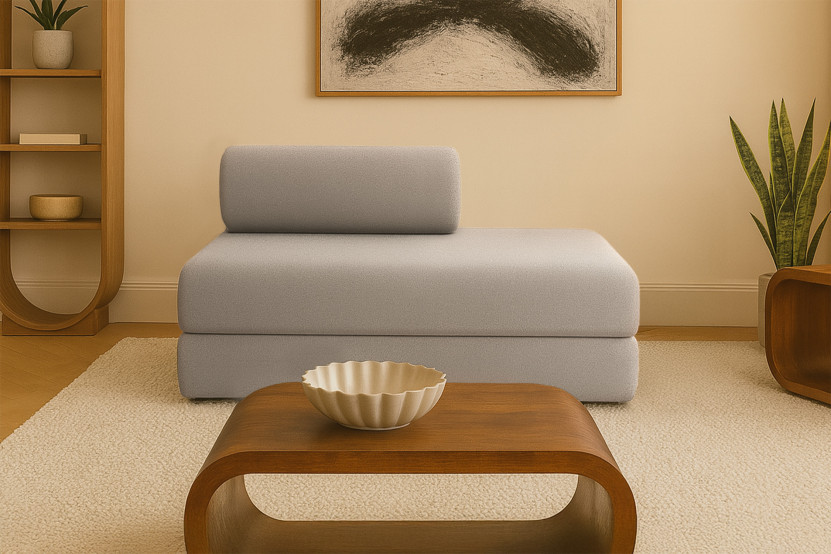 Canapé 2 places convertible et modulable - Tissu lisse Taupe