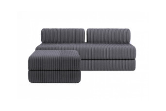 Canapé d'angle 4 places - 2 modules convertibles : Canapé 3 places + Pouf - Velours côtelé XL Gris