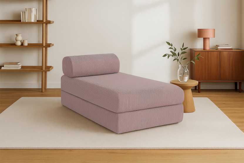 Méridienne convertible et modulable - Velours côtelé Rose pâle
