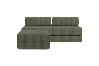 Canapé d'angle 4 places - 2 modules convertibles : Canapé 3 places + Pouf - Velours côtelé XL Vert