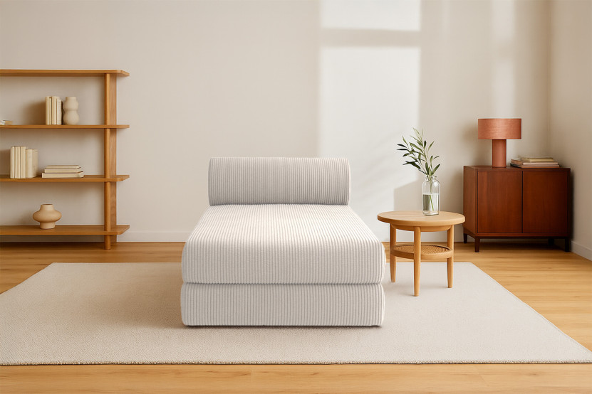 Méridienne convertible et modulable - Velours côtelé Blanc