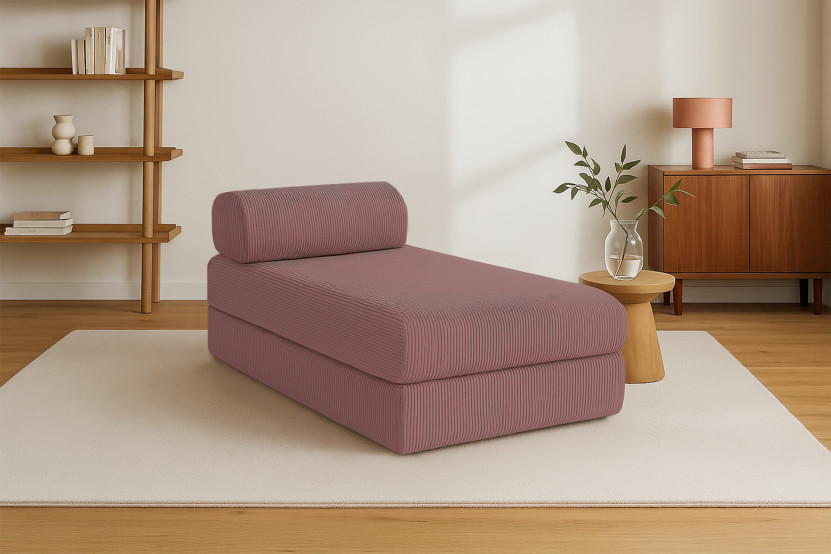 Méridienne convertible et modulable - Velours côtelé Rose
