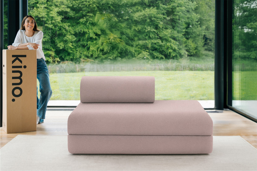 Canapé 2 places convertible et modulable - Tissu lisse Rose