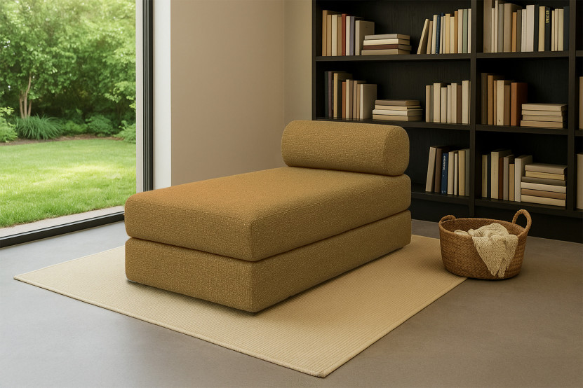 Méridienne convertible et modulable - Tissu tweed Jaune