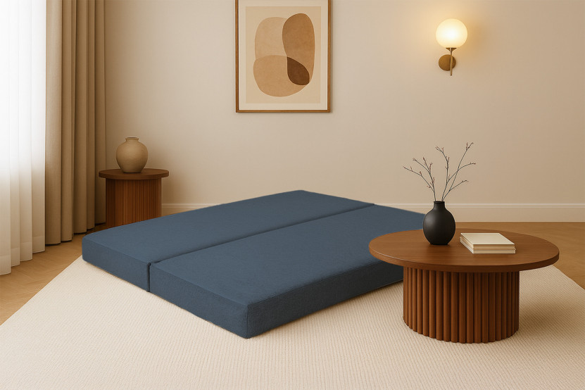 Méridienne convertible et modulable - Tissu lisse Bleu