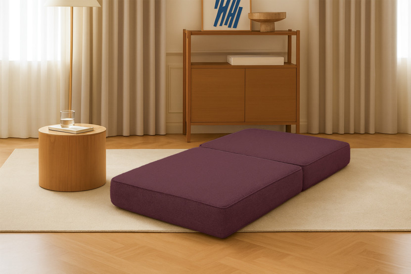 Pouf convertible et modulable - Tissu lisse Rouge