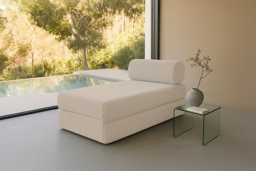 Méridienne convertible et modulable - Velours côtelé XL Beige