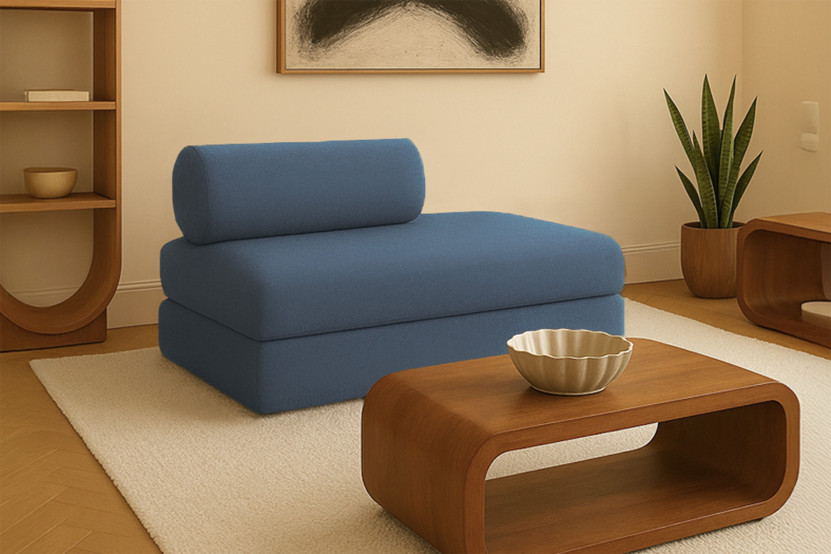 Canapé 2 places convertible et modulable - Tissu lisse Bleu