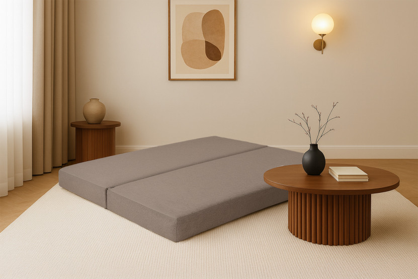 Méridienne convertible et modulable - Tissu lisse Marron