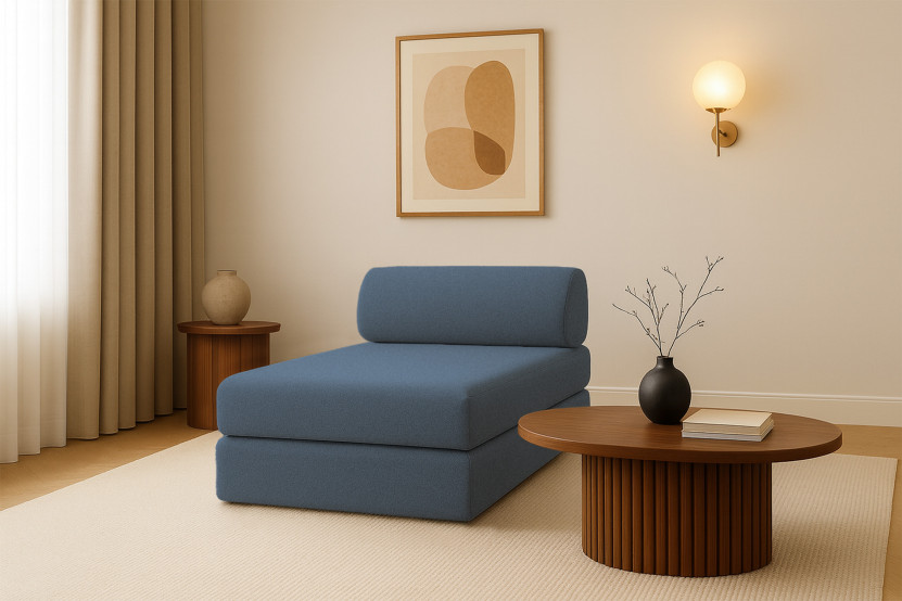 Méridienne convertible et modulable - Tissu lisse Bleu