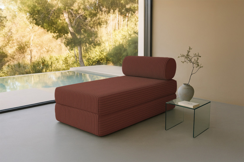 Méridienne convertible et modulable - Velours côtelé XL Terracotta