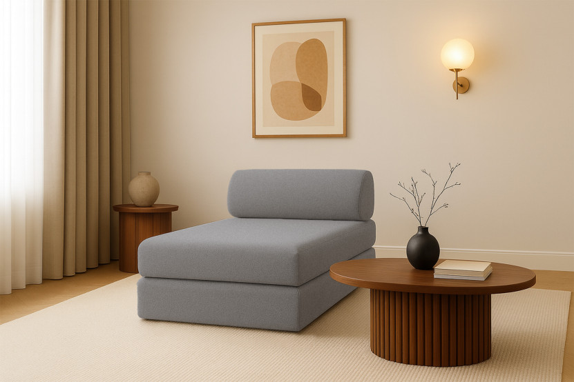 Méridienne convertible et modulable - Tissu lisse Gris