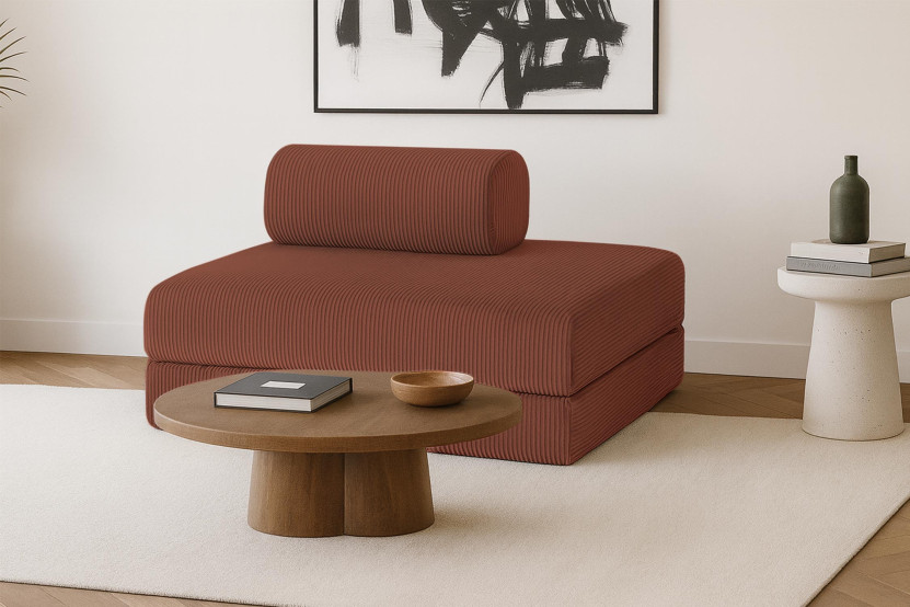 Canapé 2 places convertible et modulable - Velours côtelé Terracotta