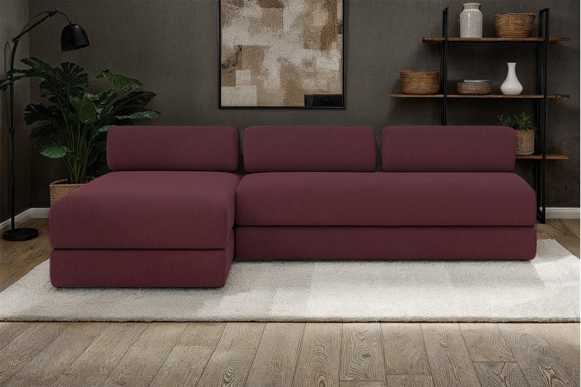 Canapé d'angle 6 places - 2 modules convertibles : Canapé 3 places + Méridienne - Tissu lisse Rouge