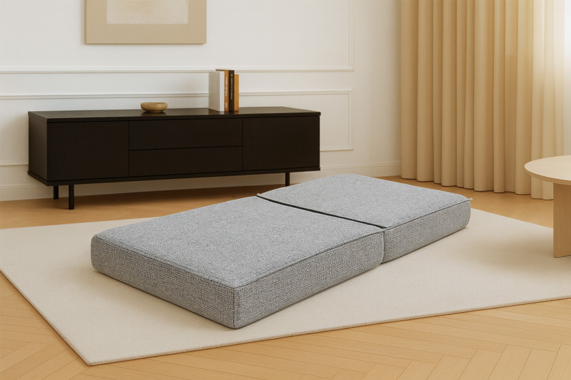 Pouf convertible et modulable - Tissu tweed Gris