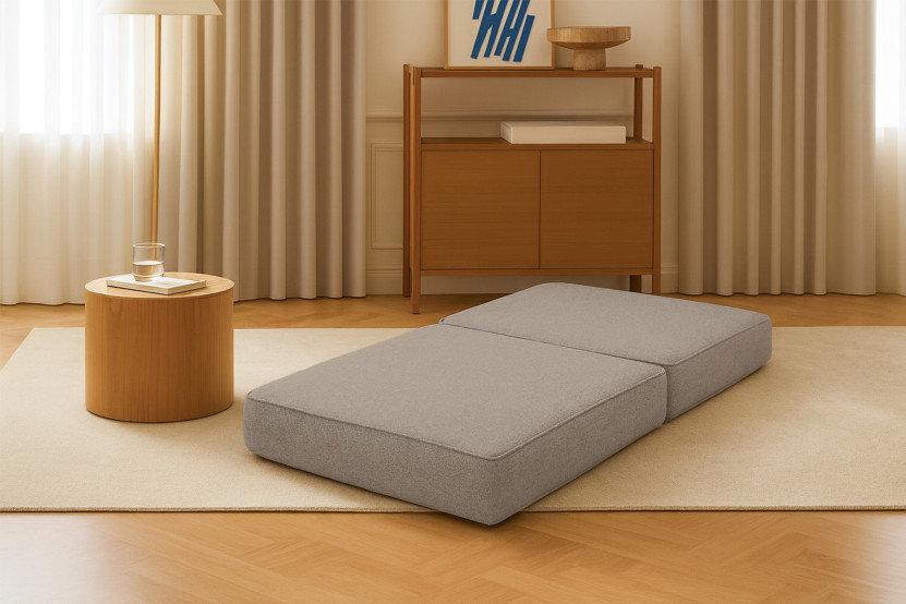 Pouf convertible et modulable - Tissu lisse Taupe