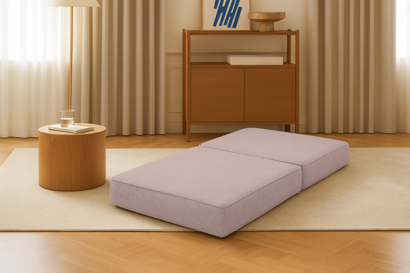 Pouf convertible et modulable - Tissu lisse Rose