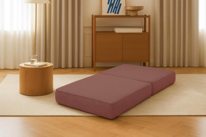 Pouf convertible et modulable - Tissu lisse Terracotta