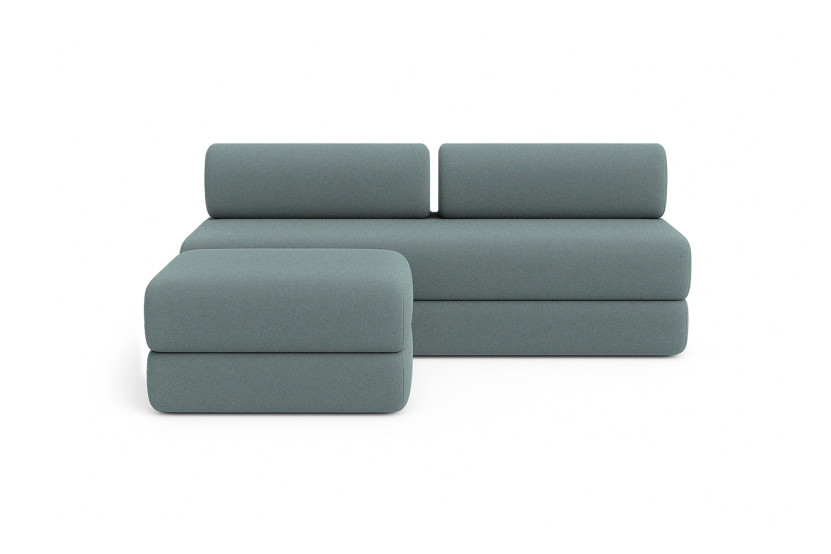 Canapé d'angle 4 places - 2 modules convertibles : Canapé 3 places + Pouf - Tissu lisse Vert