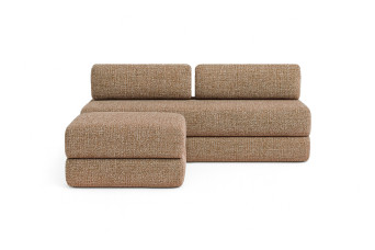 Canapé d'angle 4 places - 2 modules convertibles : Canapé 3 places + Pouf - Tissu tweed Marron