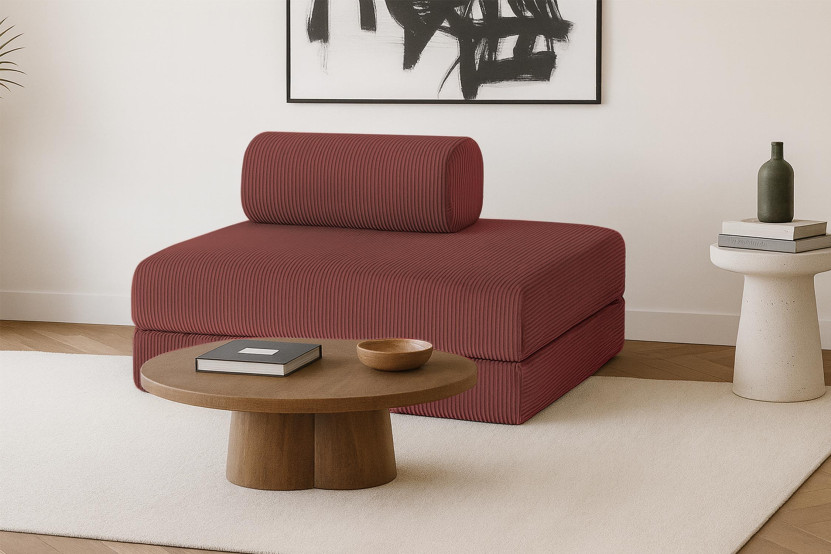 Canapé 2 places convertible et modulable - Velours côtelé Rouge