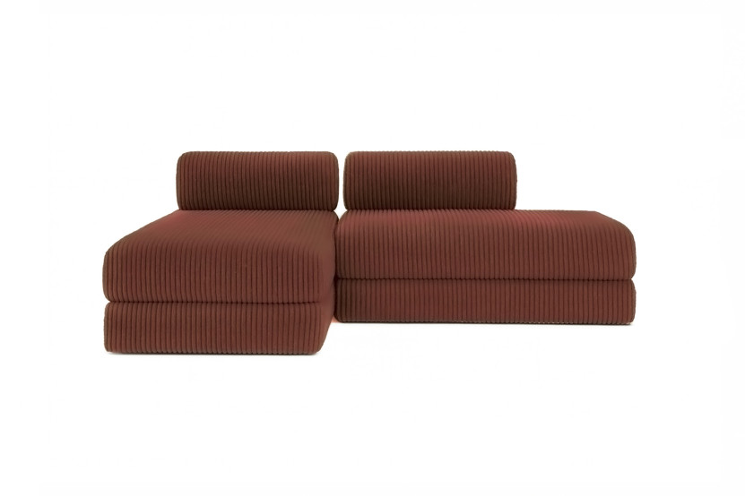 Canapé d'angle 5 places - 2 modules convertibles : Canapé 2 places + Méridienne - Velours côtelé XL Terracotta