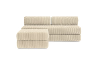 Canapé d'angle 4 places - 2 modules convertibles : Canapé 3 places + Pouf - Velours côtelé Beige