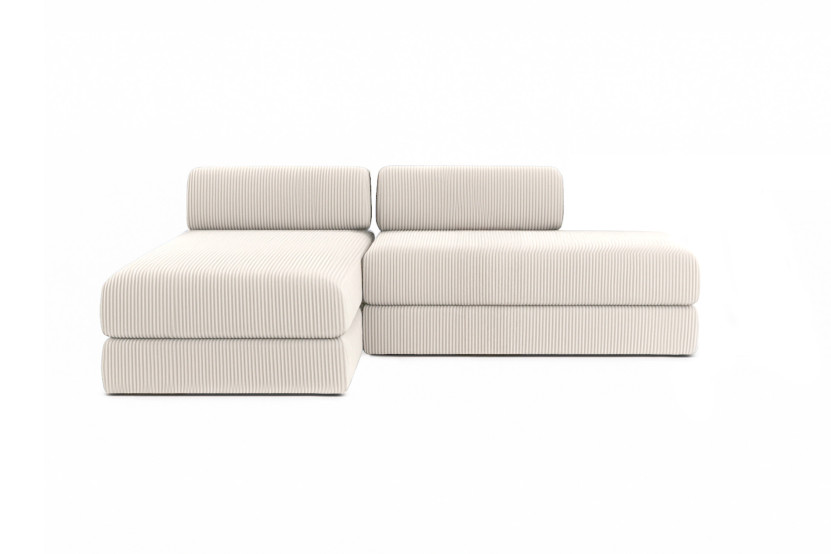 Canapé d'angle 5 places - 2 modules convertibles : Canapé 2 places + Méridienne - Velours côtelé Blanc