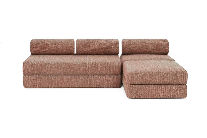 Canapé 6 places - 3 modules convertibles : Canapé 3 places + Fauteuil + Pouf - Tissu tweed Rouge