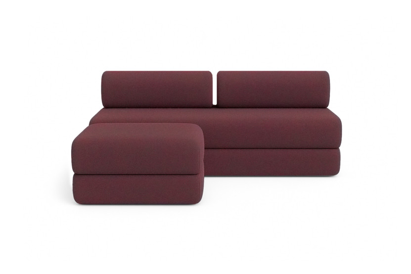 Canapé d'angle 4 places - 2 modules convertibles : Canapé 3 places + Pouf - Tissu lisse Rouge