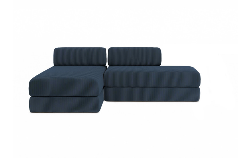 Canapé d'angle 5 places - 2 modules convertibles : Canapé 2 places + Méridienne - Velours côtelé Bleu