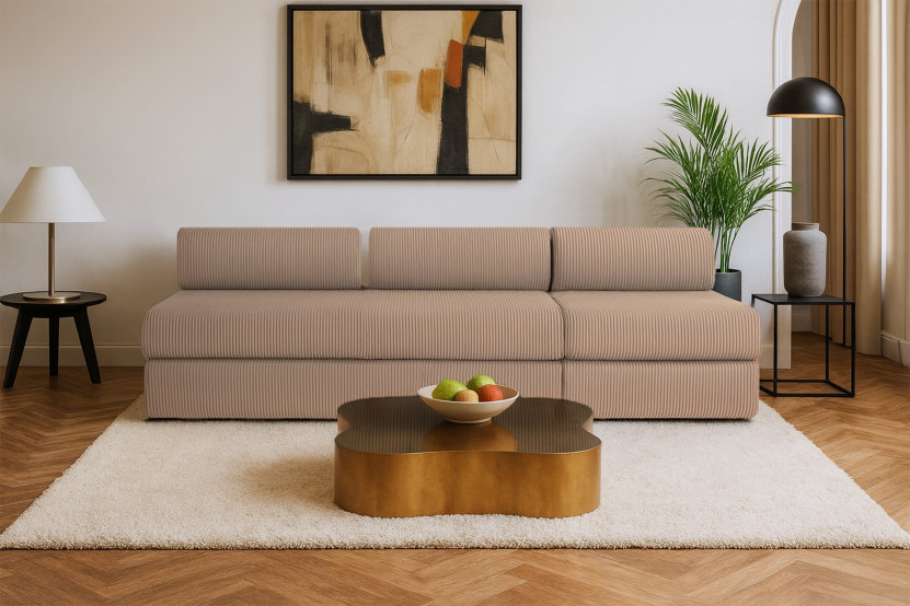 Canapé 4 places - 2 modules convertibles : Canapé 3 places + Fauteuil - Velours côtelé Taupe